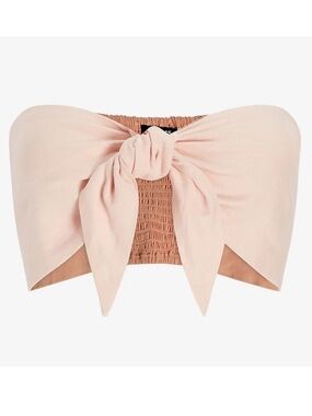 🆕 Express Linen-Blend Tie Front Bandeau Top - XL